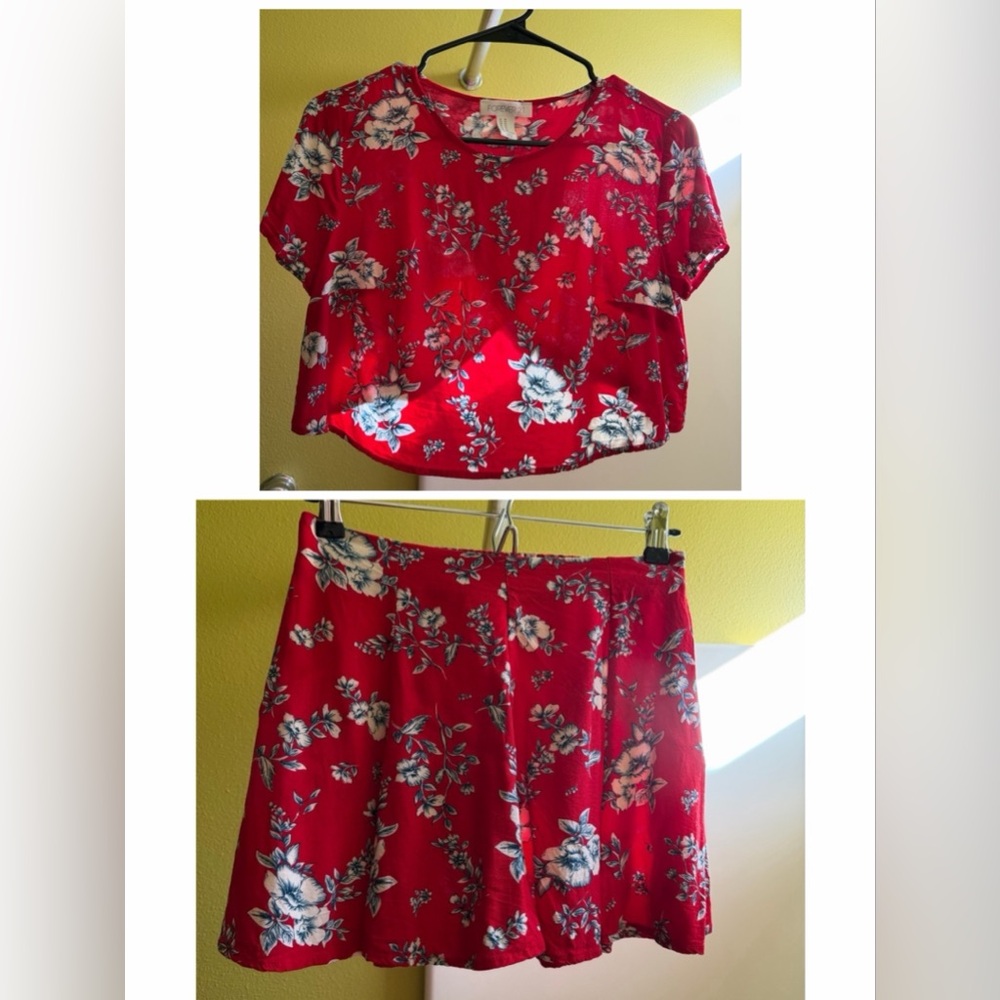 Forever 21 Red Floral Crop Top AND skirt (THIS IS A SET)
